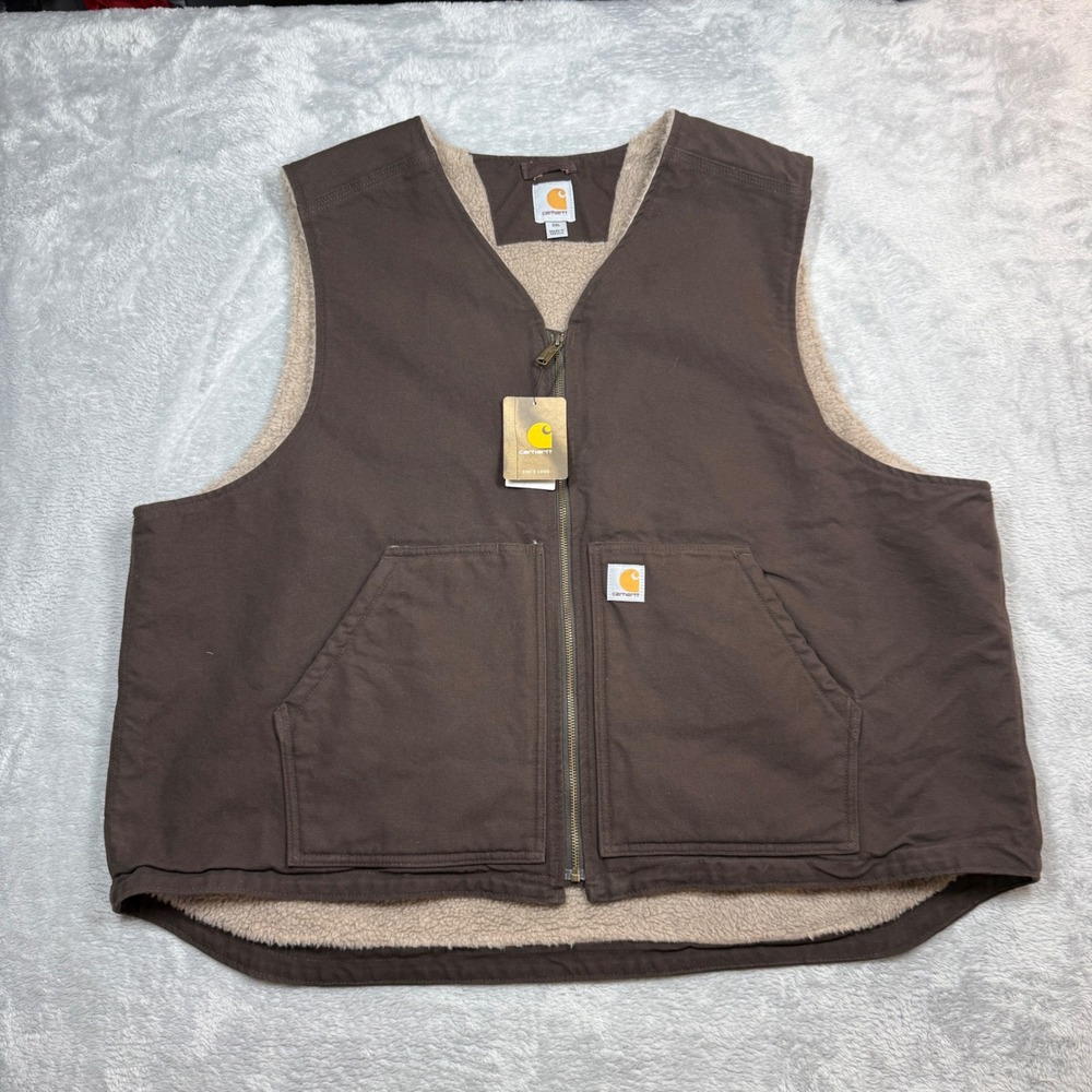 Carhartt Mock Neck Sherpa Lined Vest Mens 3XL Brown Canvas Workwear 104394-DKB